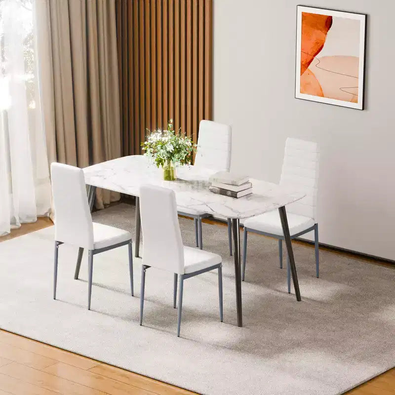 Sillas auxiliares modernas para comedor, silla lateral tapizada en cuero, silla para mesa de cocina con cojines gruesos y patas de metal, blanco