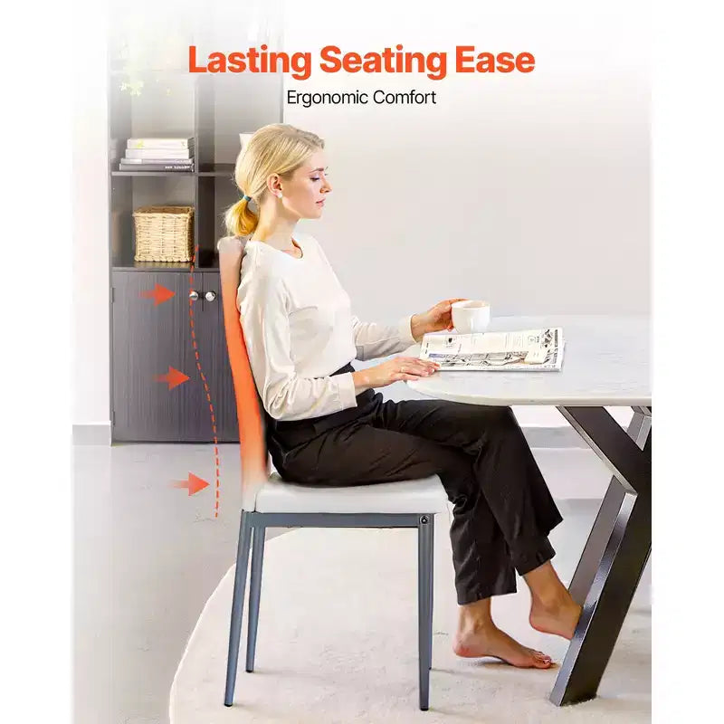 Sillas auxiliares modernas para comedor, silla lateral tapizada en cuero, silla para mesa de cocina con cojines gruesos y patas de metal, blanco