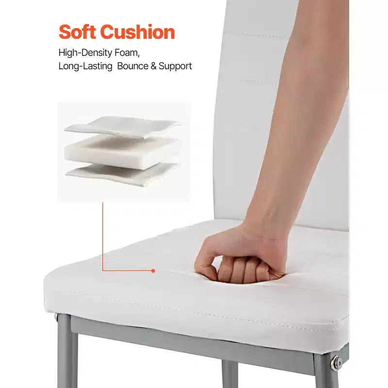 Sillas auxiliares modernas para comedor, silla lateral tapizada en cuero, silla para mesa de cocina con cojines gruesos y patas de metal, blanco
