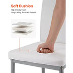 Sillas auxiliares modernas para comedor, silla lateral tapizada en cuero, silla para mesa de cocina con cojines gruesos y patas de metal, blanco