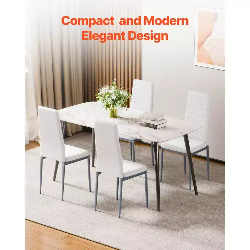 Sillas auxiliares modernas para comedor, silla lateral tapizada en cuero, silla para mesa de cocina con cojines gruesos y patas de metal, blanco