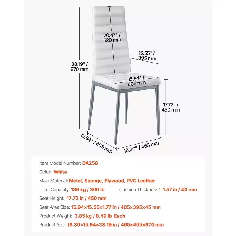 Sillas auxiliares modernas para comedor, silla lateral tapizada en cuero, silla para mesa de cocina con cojines gruesos y patas de metal, blanco