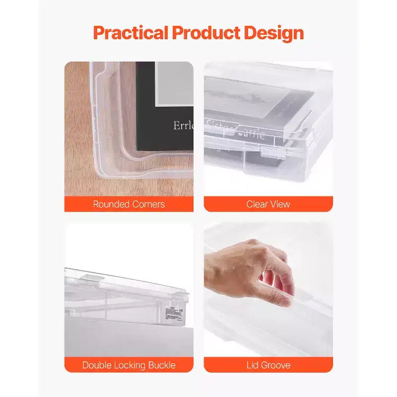 Almacenamiento de papel de álbum de recortes, Cajas de plástico apilables para juegos de mesa, Estuche transparente multiusos para documentos con esquinas redondeadas, Transparente