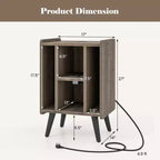 Mueble para tocadiscos con estación de carga y puertos USB, mesa auxiliar con armario para vinilos, estante de exhibición de álbumes para tocadiscos marrón/gris