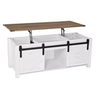 VEVOR 47.2in Farmhouse Lift Top Coffee Table,Rustic Center Table with Barn Door and Hidden Storage Compartment,Modern Rectangle Lifting Tabletop,White
