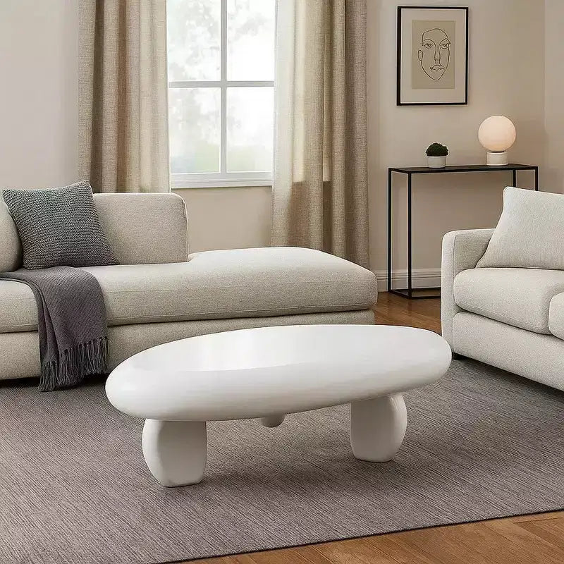 Royal Hampton Coffee Table, 30 Inch Asymmetric Pebble Design, High Gloss White