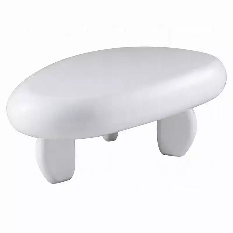 Mesa de centro, diseño de guijarro asimétrico de 30 pulgadas, blanco de alto brillo