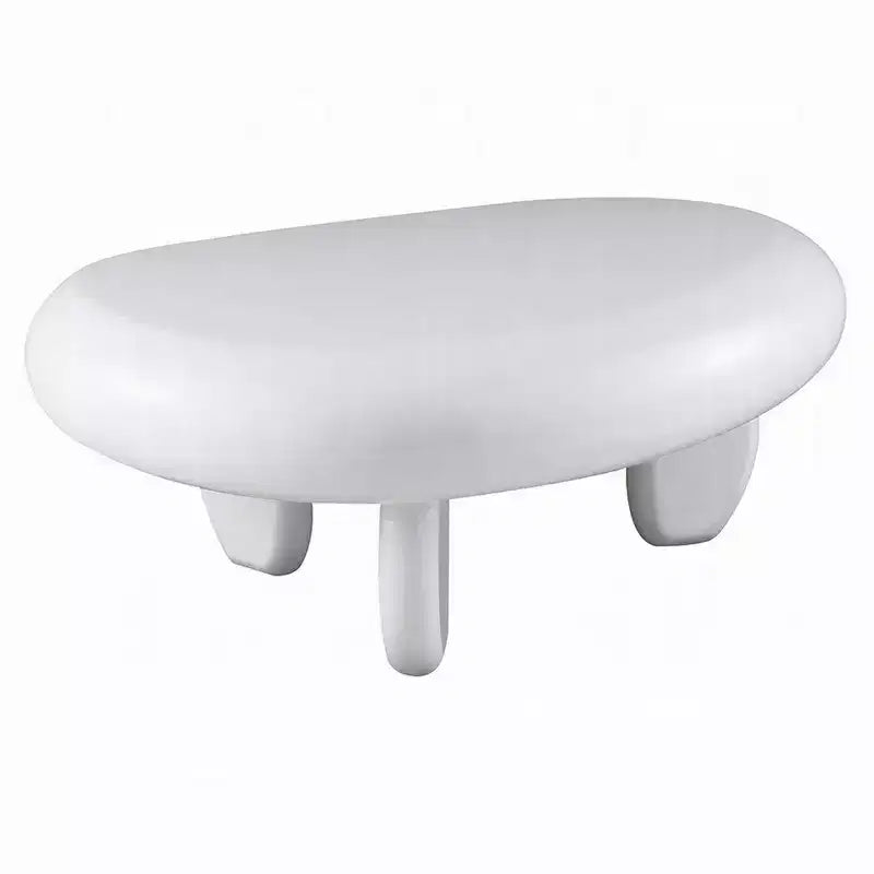 Mesa de centro, diseño de guijarro asimétrico de 30 pulgadas, blanco de alto brillo