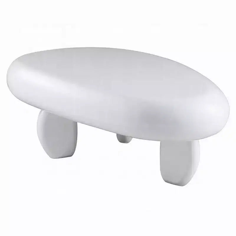 Mesa de centro, diseño de guijarro asimétrico de 30 pulgadas, blanco de alto brillo