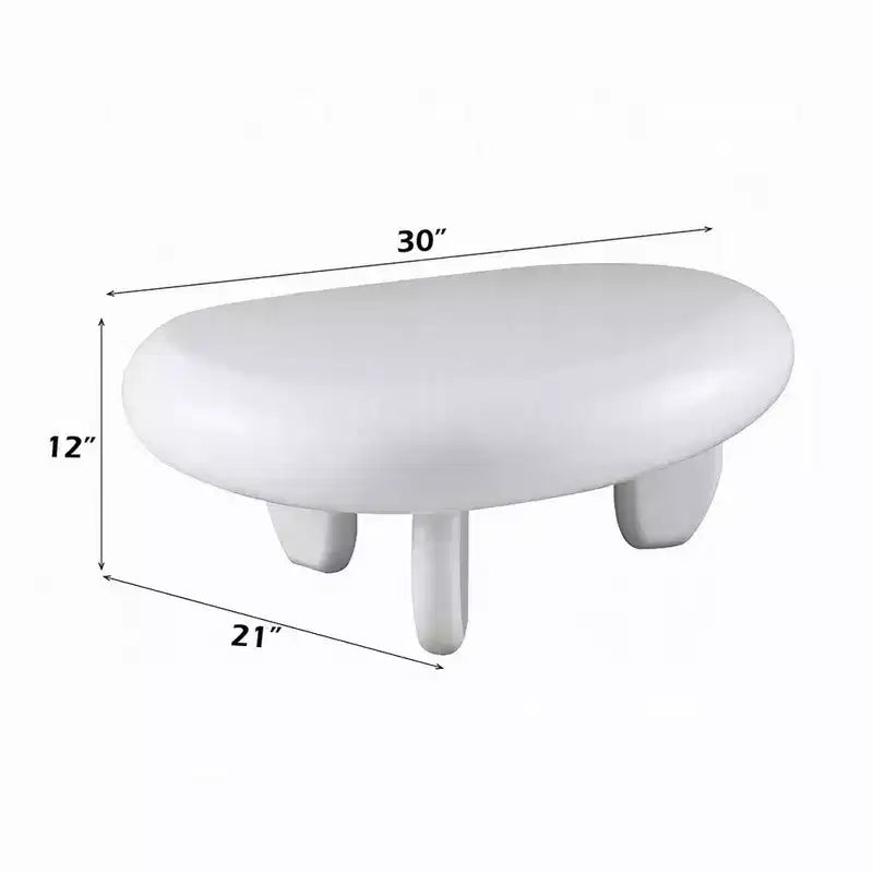 Mesa de centro, diseño de guijarro asimétrico de 30 pulgadas, blanco de alto brillo