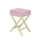 Royal Hampton and Metal Side Table with Crossed Base, Pink and Gold
