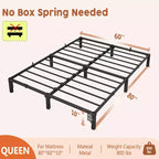 Base de cama metálica de alta resistencia, base de colchón resistente, fácil de montar sin ruido, no necesita somier para tamaño King, Queen, Full, Twin