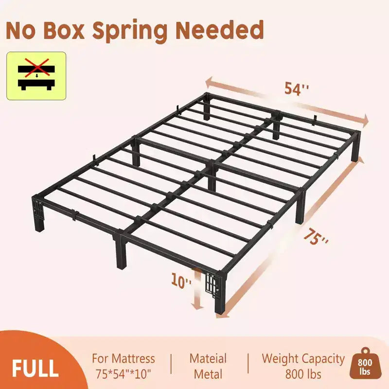 Base de cama metálica de alta resistencia, base de colchón resistente, fácil de montar sin ruido, no necesita somier para tamaño King, Queen, Full, Twin