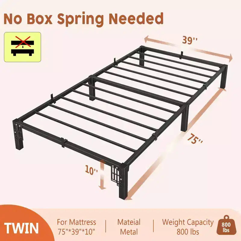 Base de cama metálica de alta resistencia, base de colchón resistente, fácil de montar sin ruido, no necesita somier para tamaño King, Queen, Full, Twin