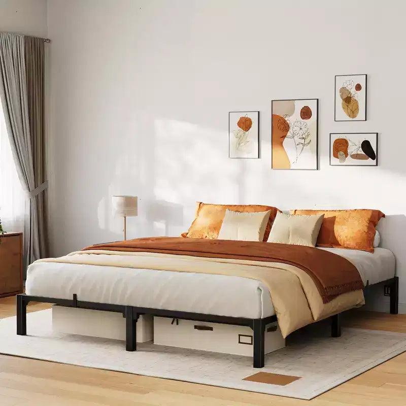 Base de cama metálica de alta resistencia, base de colchón resistente, fácil de montar sin ruido, no necesita somier para tamaño King, Queen, Full, Twin