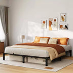 Base de cama metálica de alta resistencia, base de colchón resistente, fácil de montar sin ruido, no necesita somier para tamaño King, Queen, Full, Twin