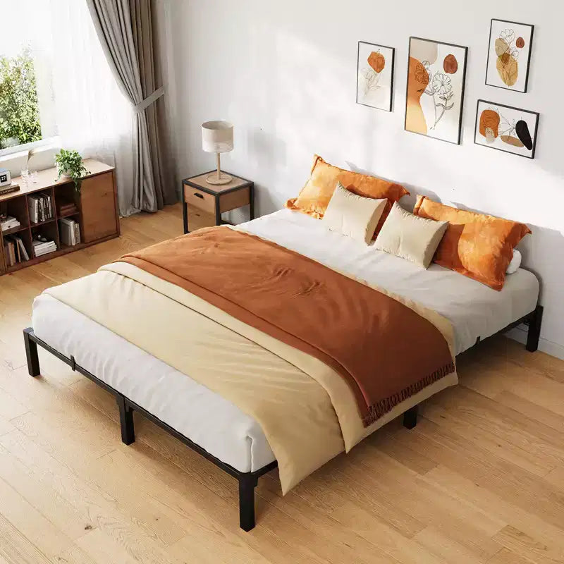 Base de cama metálica de alta resistencia, base de colchón resistente, fácil de montar sin ruido, no necesita somier para tamaño King, Queen, Full, Twin