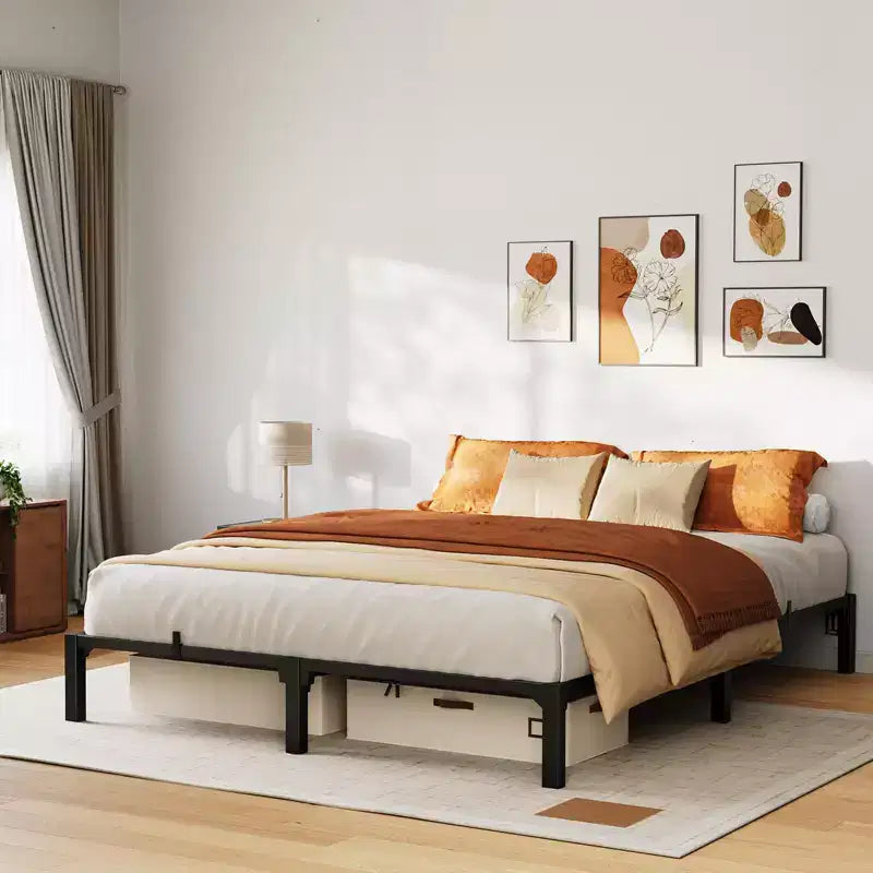 Base de cama metálica de alta resistencia, base de colchón resistente, fácil de montar sin ruido, no necesita somier para tamaño King, Queen, Full, Twin