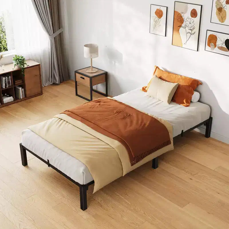 Base de cama metálica de alta resistencia, base de colchón resistente, fácil de montar sin ruido, no necesita somier para tamaño King, Queen, Full, Twin