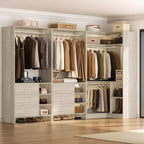 Besiost 92-In Closet System Set with Wood Drawers, Corner Closet Organizer with Hanging Rods
