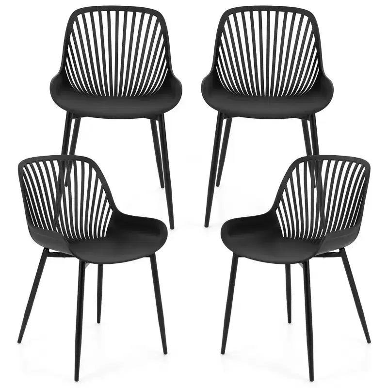 Costway Plastic Dining Chair Set of 4 w/ Metal Legs Cutout Backrest Curved Seat