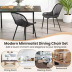 Silla de comedor de plástico con patas metálicas, respaldo recortado y asiento curvado