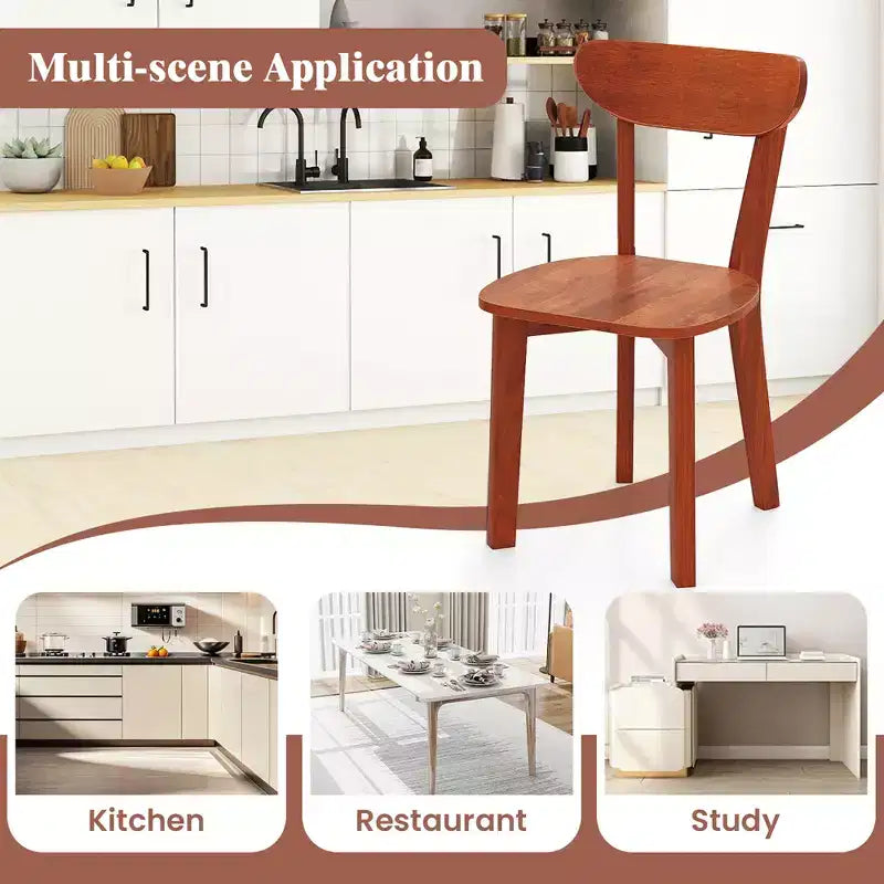 Silla de comedor de madera maciza con respaldo curvo y estructura de madera de caucho