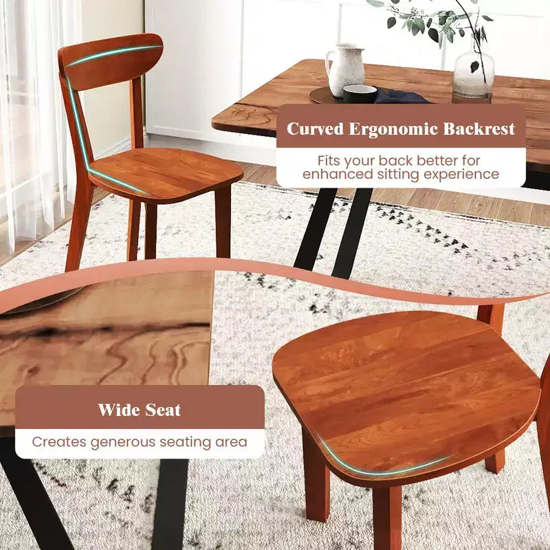Silla de comedor de madera maciza con respaldo curvo y estructura de madera de caucho