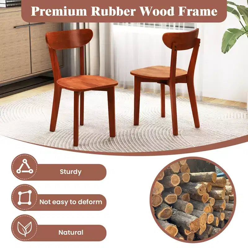Silla de comedor de madera maciza con respaldo curvo y estructura de madera de caucho