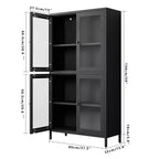 Armario clásico de almacenaje de metal con 4 puertas de cristal, acero negro