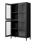 Armario clásico de almacenaje de metal con 4 puertas de cristal, acero negro