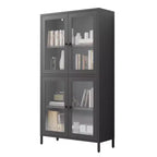 Armario clásico de almacenaje de metal con 4 puertas de cristal, acero negro