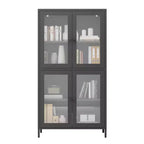 Armario clásico de almacenaje de metal con 4 puertas de cristal, acero negro