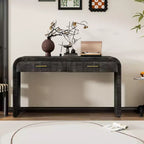 Mesa consola curvada con 2 cajones para recibidor, mesa de entrada minimalista de madera con almacenamiento para sala de estar