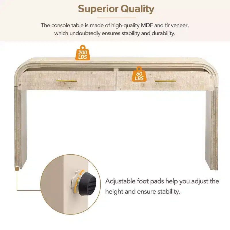 Mesa consola curvada con 2 cajones para recibidor, mesa de entrada minimalista de madera con almacenamiento para sala de estar