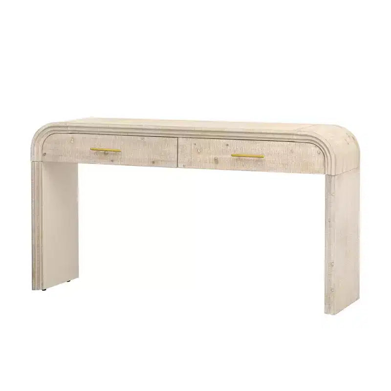 Mesa consola curvada con 2 cajones para recibidor, mesa de entrada minimalista de madera con almacenamiento para sala de estar