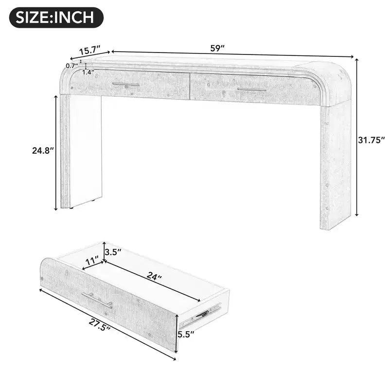 Mesa consola curvada con 2 cajones para recibidor, mesa de entrada minimalista de madera con almacenamiento para sala de estar