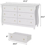 Cómoda blanca de 6 cajones de 47.2 pulgadas, organizador de almacenamiento independiente para dormitorio, sala de estar y entrada, fácil montaje, diseño que ahorra espacio