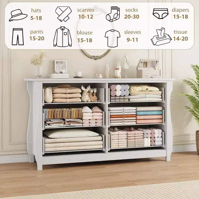 Cómoda blanca de 6 cajones de 47.2 pulgadas, organizador de almacenamiento independiente para dormitorio, sala de estar y entrada, fácil montaje, diseño que ahorra espacio