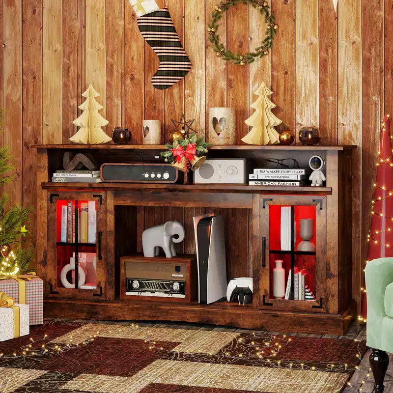 Mueble de TV con luces LED y control remoto, gabinetes de almacenamiento y estantes ajustables