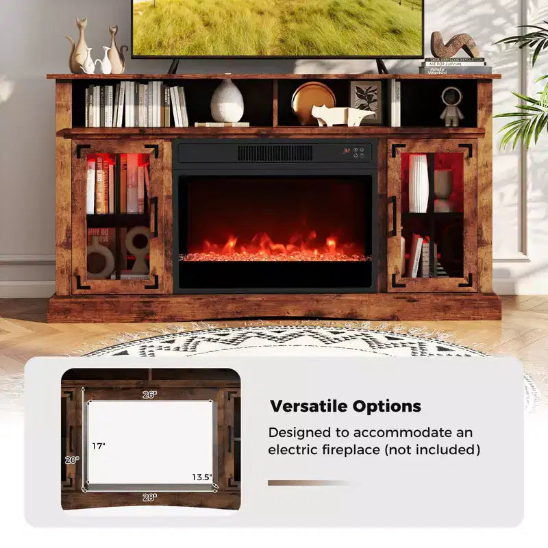 Mueble de TV con luces LED y control remoto, gabinetes de almacenamiento y estantes ajustables