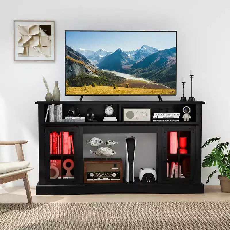 Mueble de TV con luces LED y control remoto, gabinetes de almacenamiento y estantes ajustables