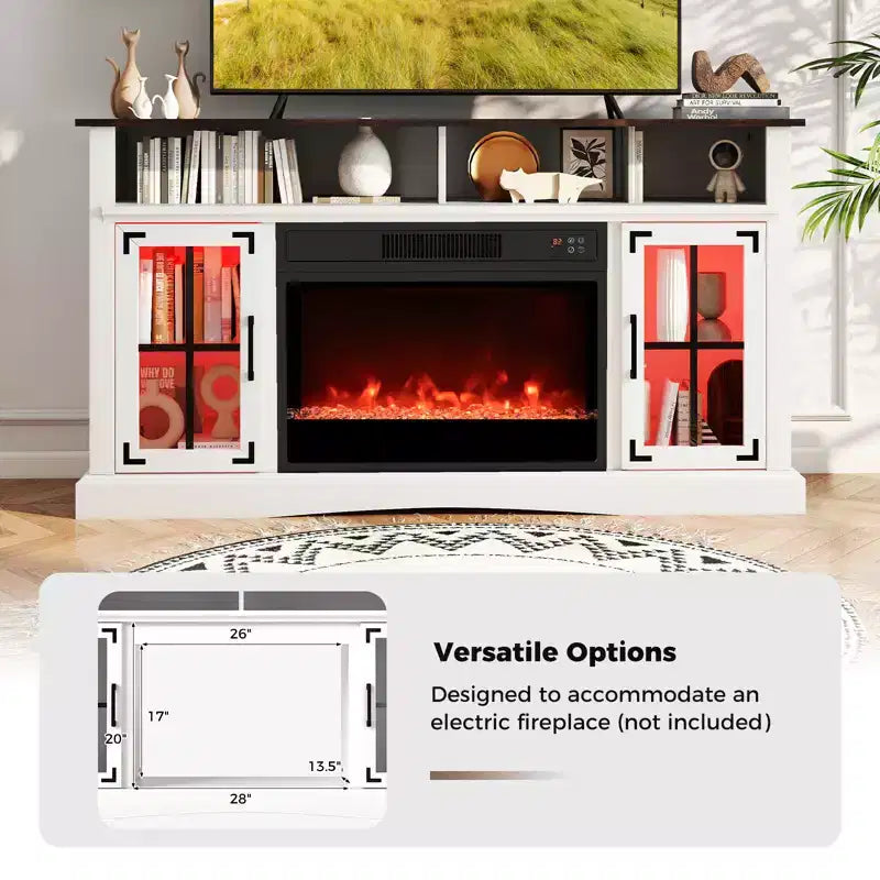 Mueble de TV con luces LED y control remoto, gabinetes de almacenamiento y estantes ajustables