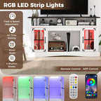 Mueble de TV con luces LED y control remoto, gabinetes de almacenamiento y estantes ajustables
