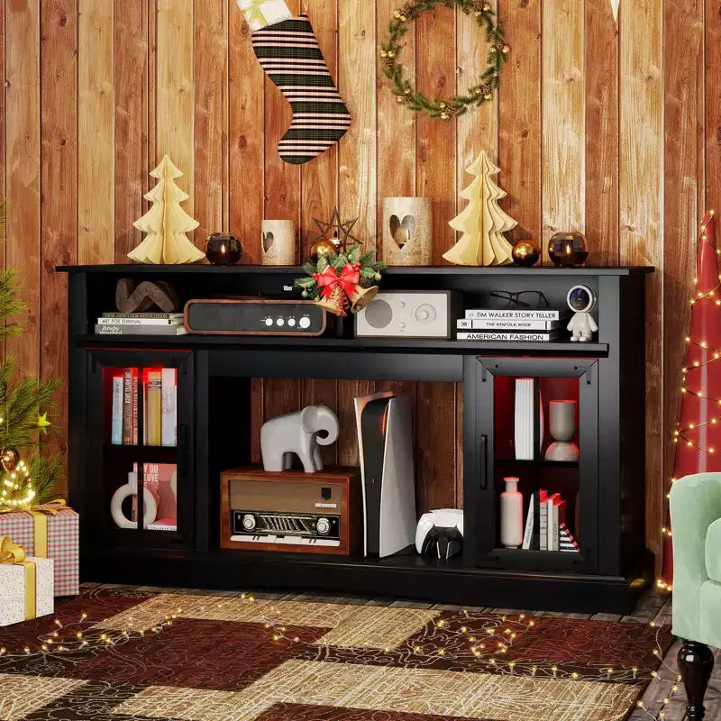 Mueble de TV con luces LED y control remoto, gabinetes de almacenamiento y estantes ajustables