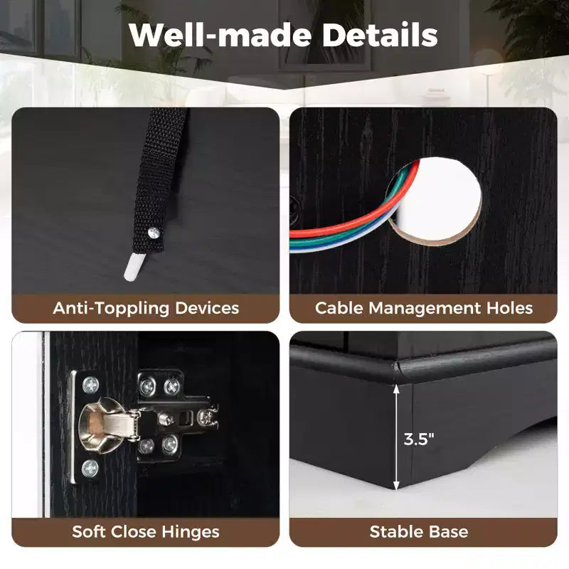 Mueble de TV con luces LED y control remoto, gabinetes de almacenamiento y estantes ajustables