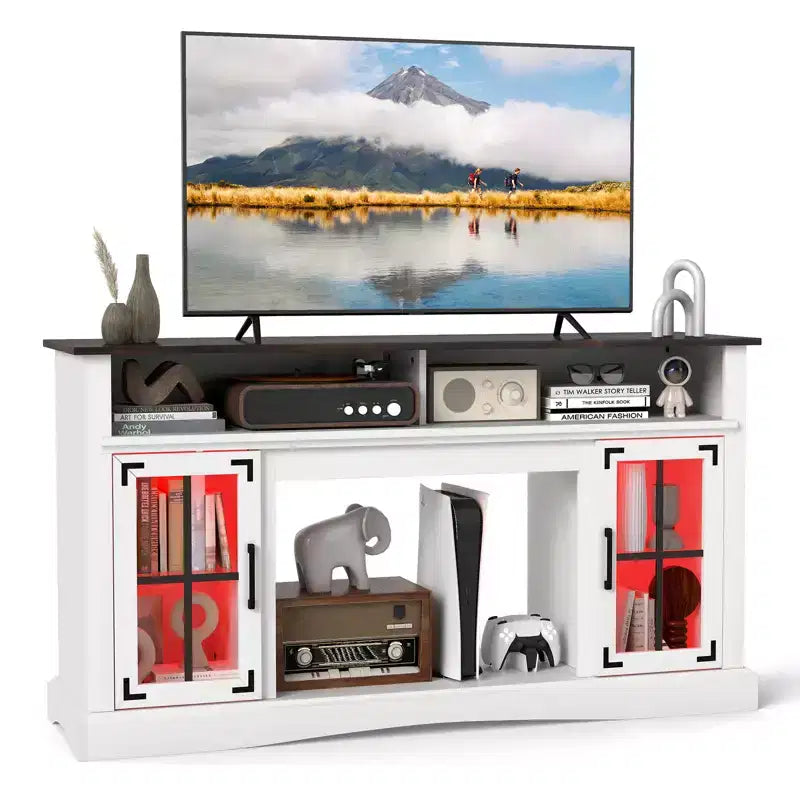 Mueble de TV con luces LED y control remoto, gabinetes de almacenamiento y estantes ajustables