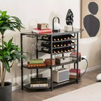Mueble Bar de 3 Niveles con Estantes de Almacenamiento, Porta Copas y Botellero