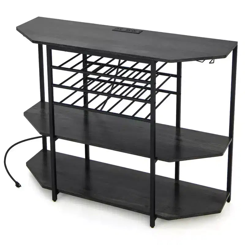 Mueble Bar de 3 Niveles con Estantes de Almacenamiento, Porta Copas y Botellero