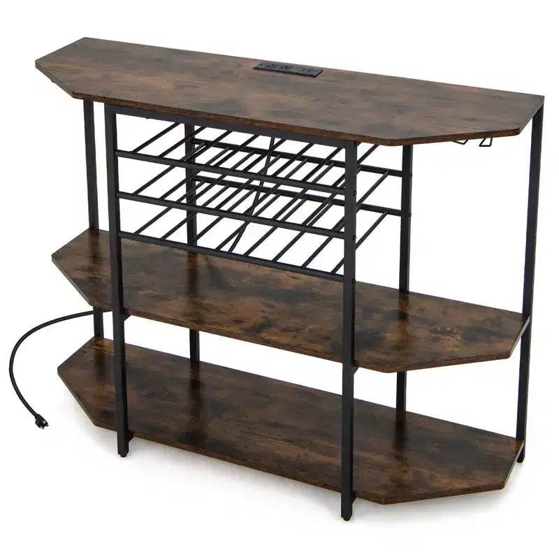 Mueble Bar de 3 Niveles con Estantes de Almacenamiento, Porta Copas y Botellero